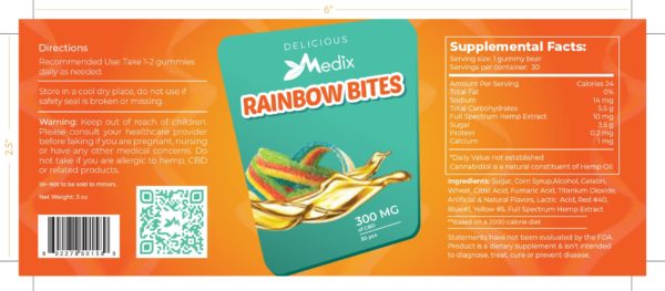 Sour CBD Gummies Rainbow Bites Medix Label