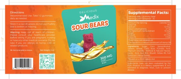 CBD Sour Gummy Bears Label Medix CBD